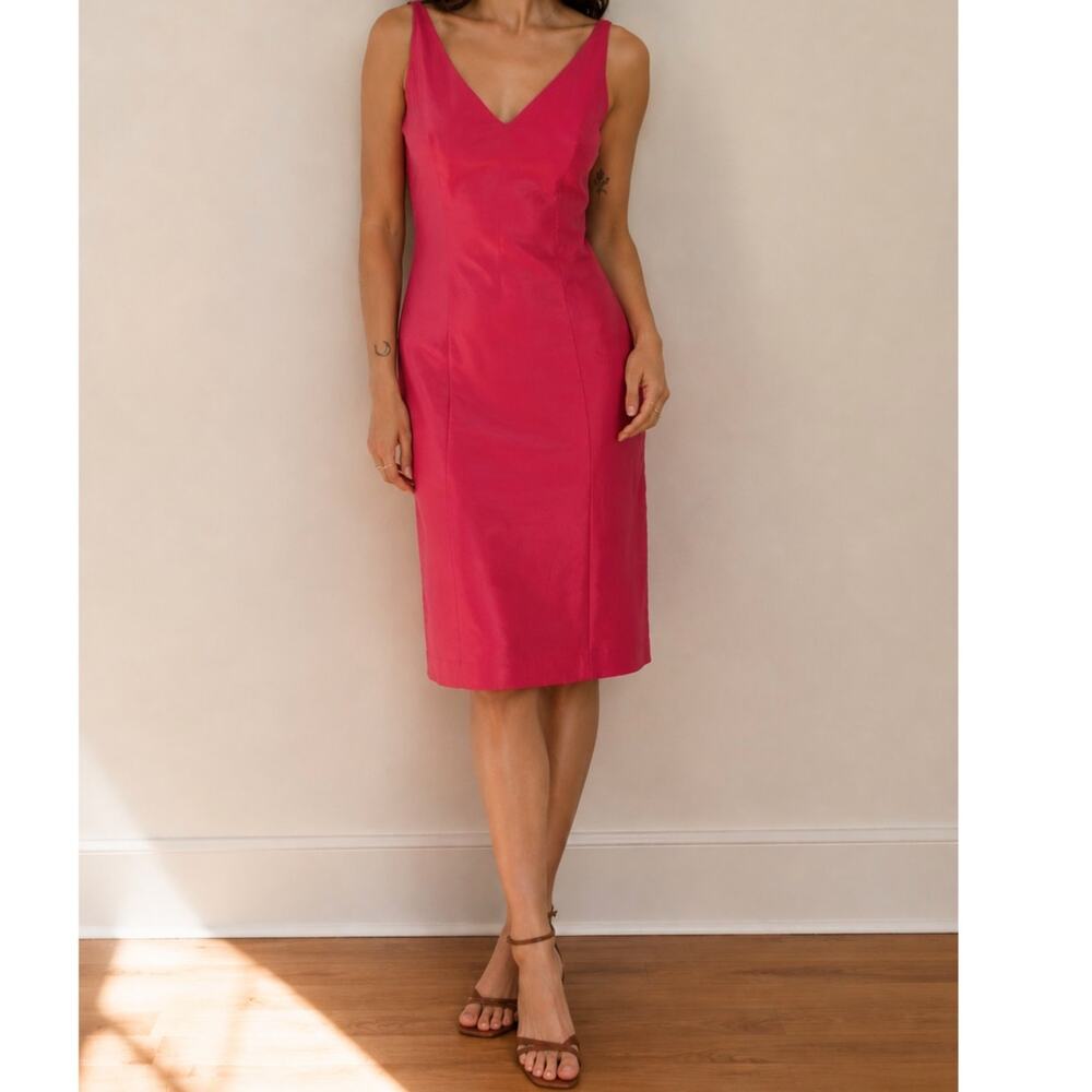 Vintage Y2K Ann Taylor 100% Silk Pink Cocktail Dress Formal Wedding Guest size 6